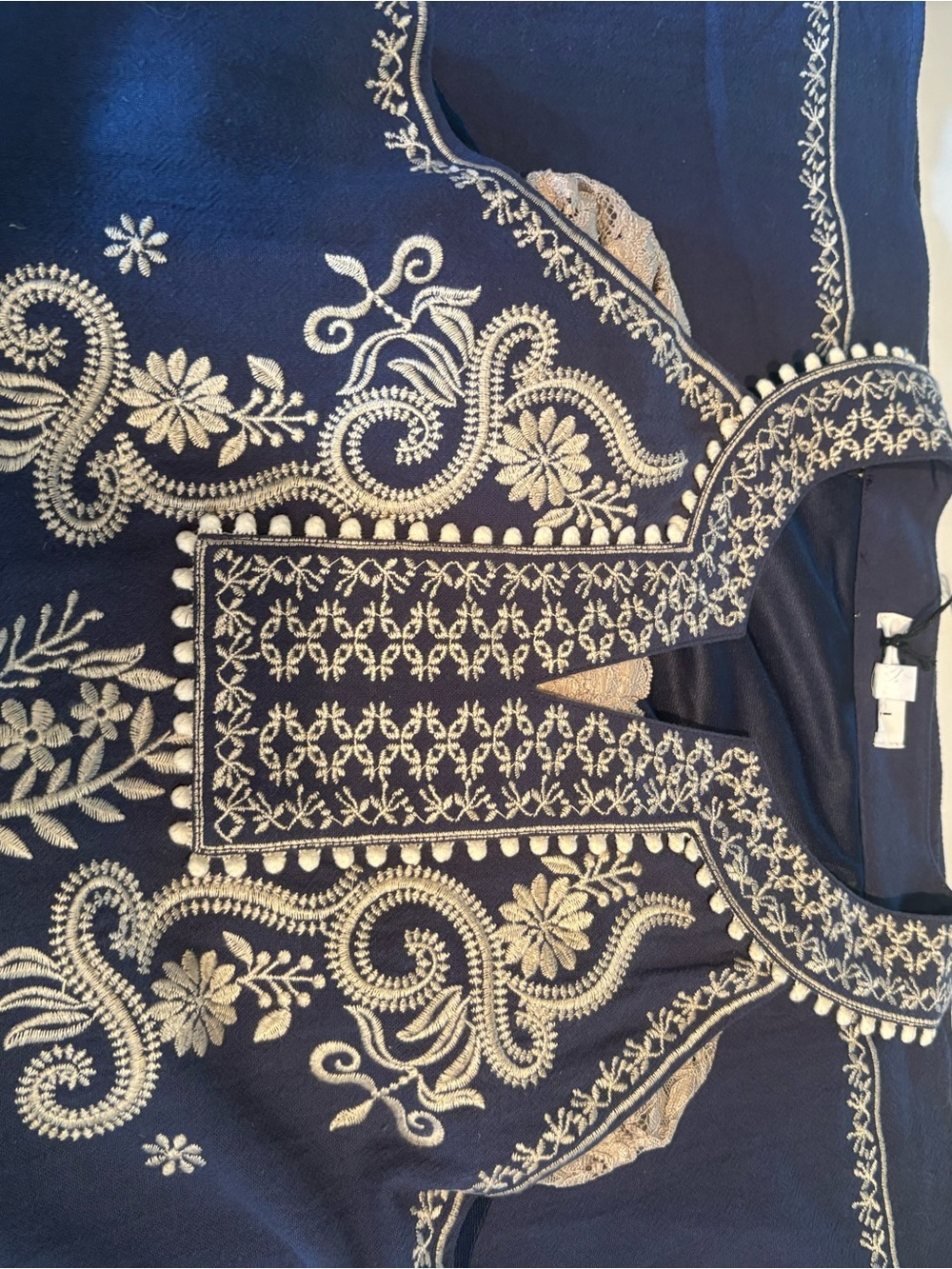 THML Navy Blue Embroidered Tunic with Cream Stitching - Picture 7 of 12
